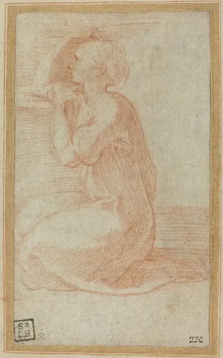 Framed Print : Kneeling Woman Lifting Her Hand to Her Head, in or after 1531. Creator: Parmigianino Framed Print : Kneeling Woman Lifting Her Hand to Her Head, in or after 1531. Creator: Parmigianino