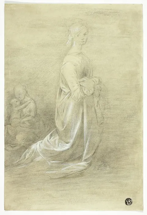Framed Print : Kneeling Woman, Seated Mother and Child, n.d. Creator: George Romney Framed Print : Kneeling Woman, Seated Mother and Child, n.d. Creator: George Romney