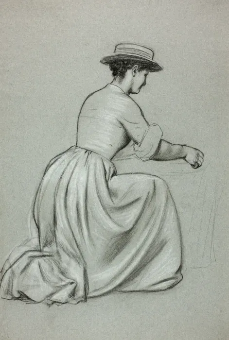 Framed Print : Kneeling Woman with Straw Hat, n. d. Creator: Henry Stacy Marks Framed Print : Kneeling Woman with Straw Hat, n. d. Creator: Henry Stacy Marks