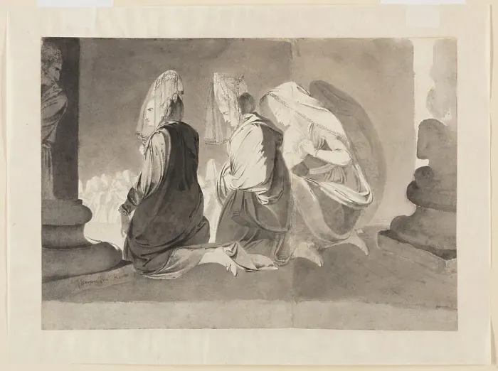 Framed Print : Three Kneeling Women, 1770 / 75. Creator: John Brown Framed Print : Three Kneeling Women, 1770 / 75. Creator: John Brown