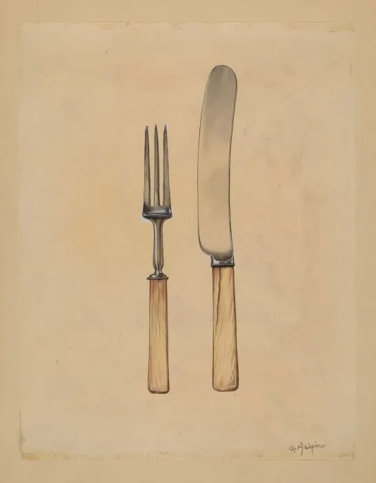 Framed Print : Knife and Fork, c. 1936. Creator: Grace Halpin Framed Print : Knife and Fork, c. 1936. Creator: Grace Halpin