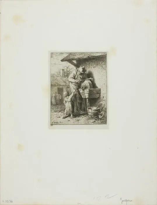 Framed Print : The Knife-Grinder, 1850. Creator: Charles Emile Jacque Framed Print : The Knife-Grinder, 1850. Creator: Charles Emile Jacque