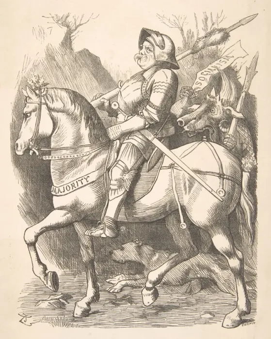 Framed Print : The Knight and His Companion (Punch, March 5, 1887), 1887. Creator: John Tenniel Framed Print : The Knight and His Companion (Punch, March 5, 1887), 1887. Creator: John Tenniel