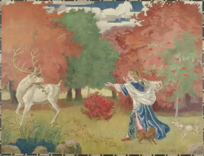 Framed Print : A knight disguised as a stag - design for a tapestry, 1920. Creator: Joakim Skovgaard Framed Print : A knight disguised as a stag - design for a tapestry, 1920. Creator: Joakim Skovgaard