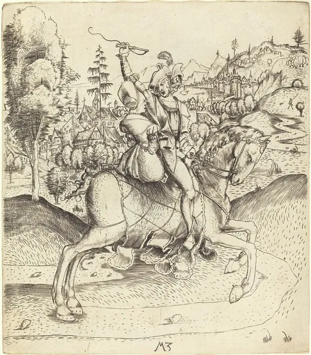 Framed Print : Knight and Lady on Horseback, c. 1500. Creator: Master MZ Framed Print : Knight and Lady on Horseback, c. 1500. Creator: Master MZ