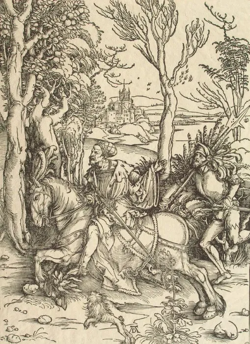 Framed Print : Knight and Lansquenet, c. 1497. Artist: Durer, Albrecht (1471-1528) Framed Print : Knight and Lansquenet, c. 1497. Artist: Durer, Albrecht (1471-1528)