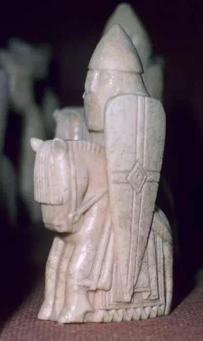 Framed Print : A Knight - The Lewis Chessmen, (Norwegian?), c1150-c1200 Framed Print : A Knight - The Lewis Chessmen, (Norwegian?), c1150-c1200