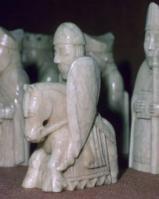 Framed Print : A Knight - The Lewis Chessmen, (Norwegian?), c1150-c1200 Framed Print : A Knight - The Lewis Chessmen, (Norwegian?), c1150-c1200