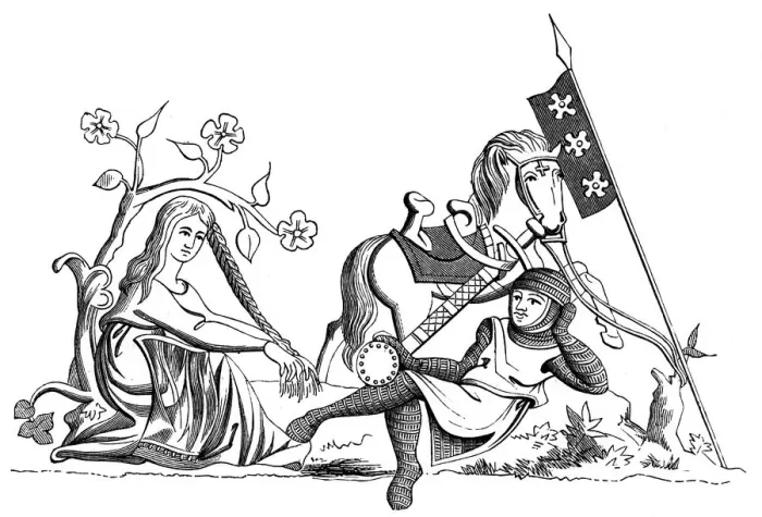 Framed Print : A knight and a maiden, 13th century (1849) Framed Print : A knight and a maiden, 13th century (1849)