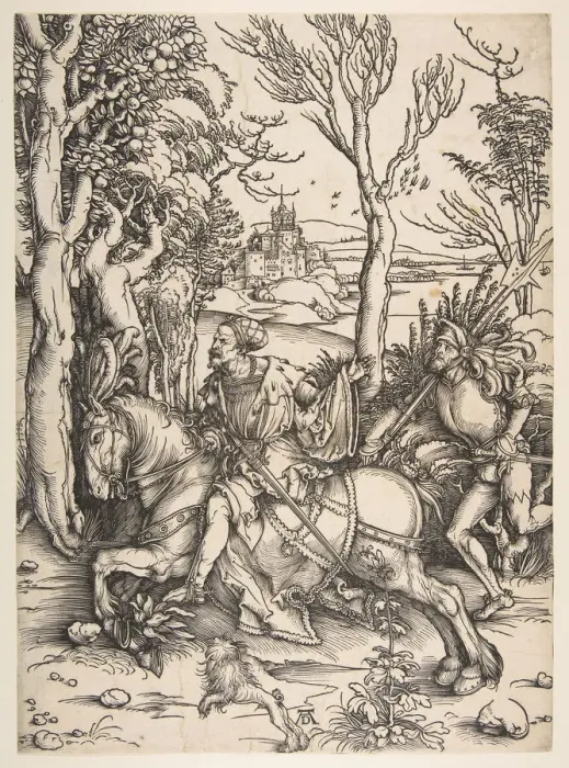 Framed Print : The Knight and Man-at-arms. n. d. Creator: Albrecht Durer Framed Print : The Knight and Man-at-arms. n. d. Creator: Albrecht Durer