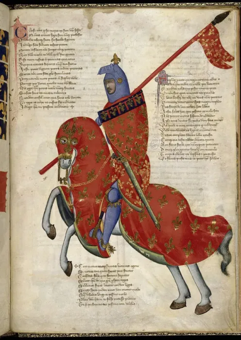 Framed Print : A knight from Prato (From Regia Carmina by Convenevole da Prato). Artist: Pacino di Buonaguida (active 1302-1343) Framed Print : A knight from Prato (From Regia Carmina by Convenevole da Prato). Artist: Pacino di Buonaguida (active 1302-1343)