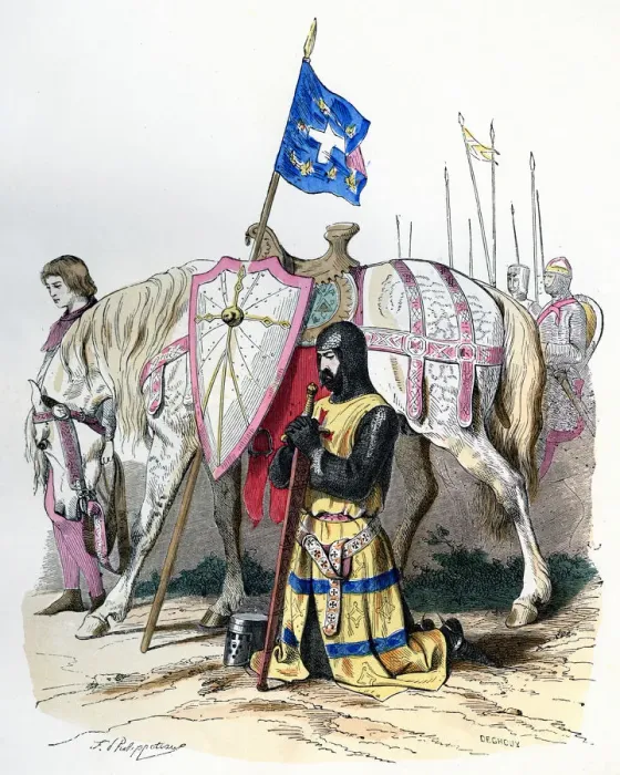 Framed Print : A knight saying a prayer before departing for the second crusade, 1146 (1882-1884). Artist: Deghouy Framed Print : A knight saying a prayer before departing for the second crusade, 1146 (1882-1884). Artist: Deghouy