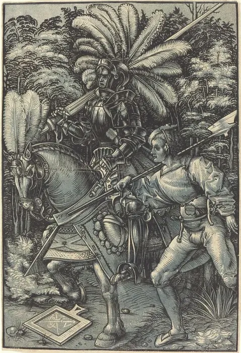 Framed Print : Knight and the Servant, c. 1518. Creator: Hans Wechtlin the Elder Framed Print : Knight and the Servant, c. 1518. Creator: Hans Wechtlin the Elder