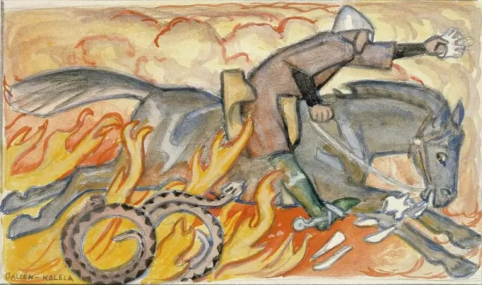 Framed Print : The Knight and the Snake King, Illustrated by the Seven Brothers, 1907. Creator: Akseli Gallen-Kallela Framed Print : The Knight and the Snake King, Illustrated by the Seven Brothers, 1907. Creator: Akseli Gallen-Kallela