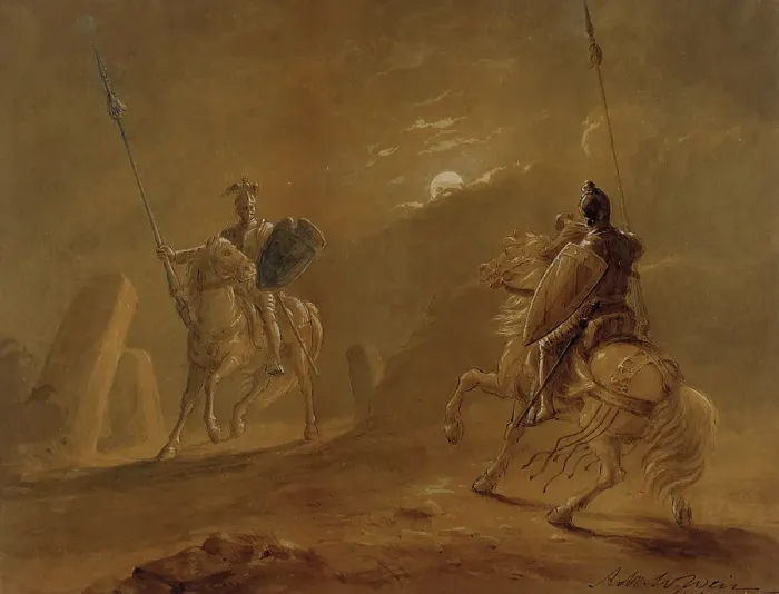 Framed Print : Knight's Encounter, 1855. Creator: Robert Walter Weir Framed Print : Knight's Encounter, 1855. Creator: Robert Walter Weir