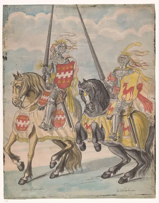 Framed Print : Knights with the family arms of Brandes and Hirschman, 1770-1808. Creator: Jan Brandes Framed Print : Knights with the family arms of Brandes and Hirschman, 1770-1808. Creator: Jan Brandes