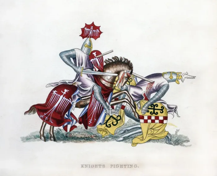 Framed Print : Knights fighting, c1260, (1843). Artist: Henry Shaw Framed Print : Knights fighting, c1260, (1843). Artist: Henry Shaw