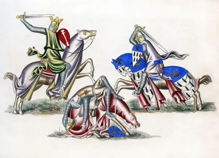 Framed Print : Knights fighting, c1260, (1843). Artist: Henry Shaw