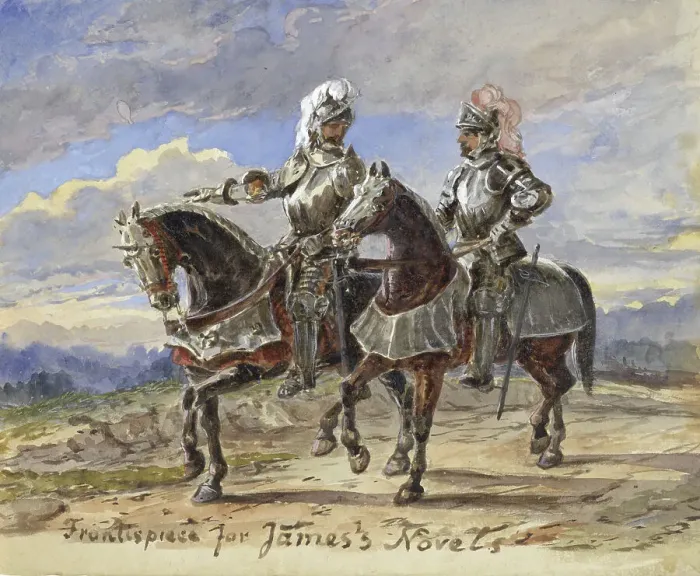 Framed Print : Two knights on horseback in a landscape, 1811-1873. Creator: Pieter van Loon Framed Print : Two knights on horseback in a landscape, 1811-1873. Creator: Pieter van Loon