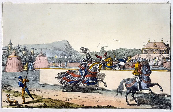Knights jousting at a tournament, 19th century