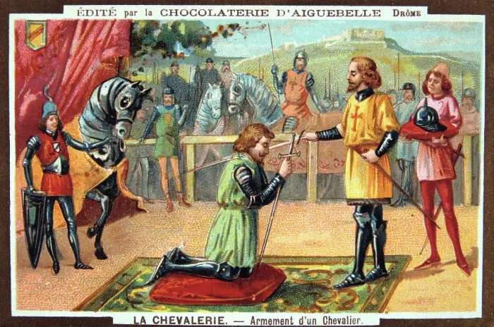 Framed Print : The Knights - Knighting a Knight, Middle Ages. 19th Century. Colour Lithograph. Private collection Framed Print : The Knights - Knighting a Knight, Middle Ages. 19th Century. Colour Lithograph. Private collection