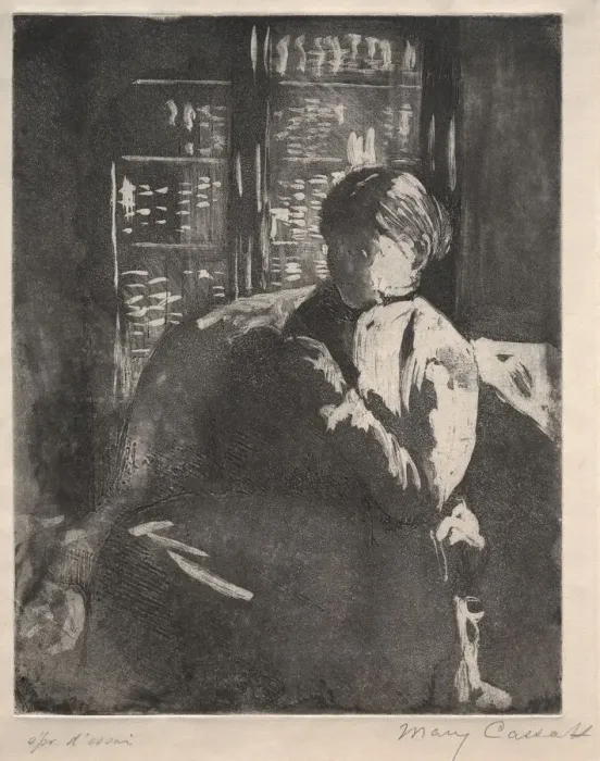 Framed Print : Knitting in the Library, c. 1881. Creator: Mary Cassatt (American, 1844-1926) Framed Print : Knitting in the Library, c. 1881. Creator: Mary Cassatt (American, 1844-1926)