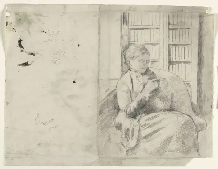 Framed Print : Knitting in the Library (recto), c. 1881. Creator: Mary Cassatt (American, 1844-1926) Framed Print : Knitting in the Library (recto), c. 1881. Creator: Mary Cassatt (American, 1844-1926)
