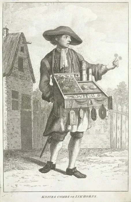 Framed Print : Knives Combs or Ink-horns, Cries of London, c1750. Artist: JM Framed Print : Knives Combs or Ink-horns, Cries of London, c1750. Artist: JM