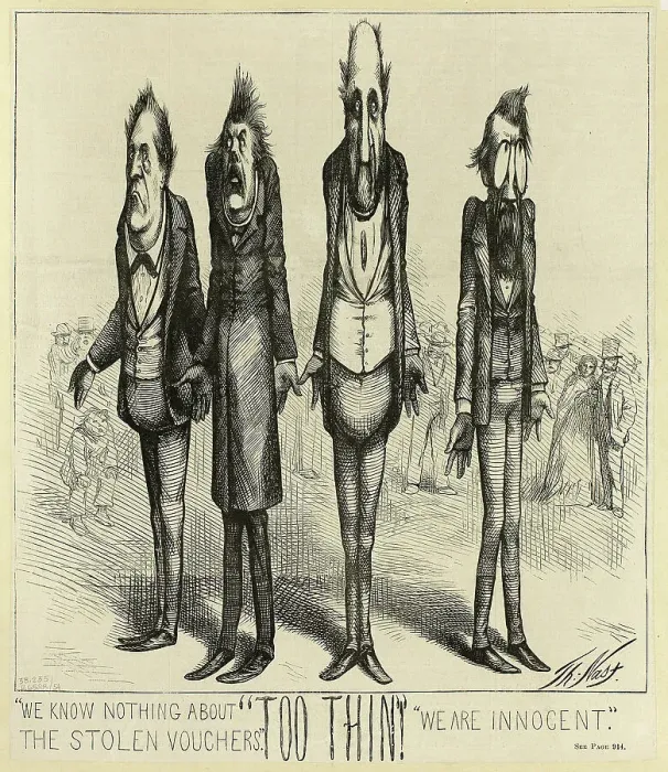 Framed Print : We Know Nothing about the Stolen Vouchers, 1871. Creator: Thomas Nast Framed Print : We Know Nothing about the Stolen Vouchers, 1871. Creator: Thomas Nast