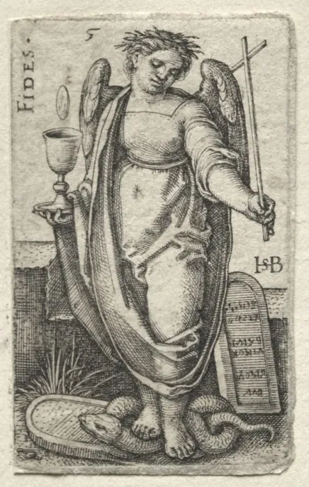 Framed Print : The Knowledge of God and the Seven Cardinal Virtues: Fidelity - Fides. Creator: Hans Sebald Beham Framed Print : The Knowledge of God and the Seven Cardinal Virtues: Fidelity - Fides. Creator: Hans Sebald Beham