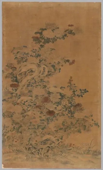 Framed Print : Ko Ssu Panel: Rocks and Chrysanthemums, 1700s - 1800s. Creator: Unknown Framed Print : Ko Ssu Panel: Rocks and Chrysanthemums, 1700s - 1800s. Creator: Unknown