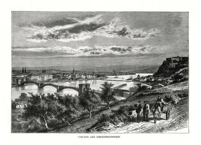 Framed Print : Koblenz and Festung Ehrenbreitstein, Germany, 1879 Framed Print : Koblenz and Festung Ehrenbreitstein, Germany, 1879