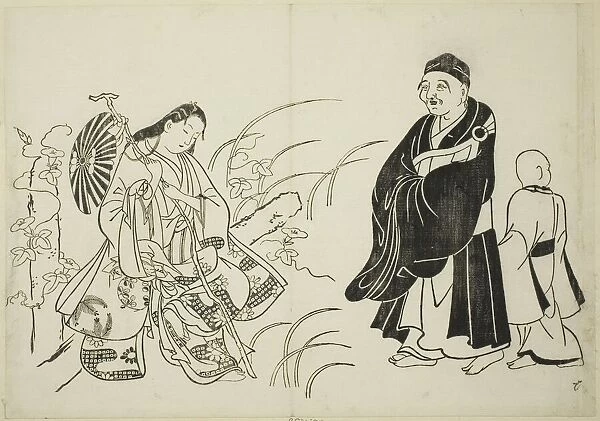 Komachi resting on a stupa, no. 6 from a series of 12 prints, c. 1708