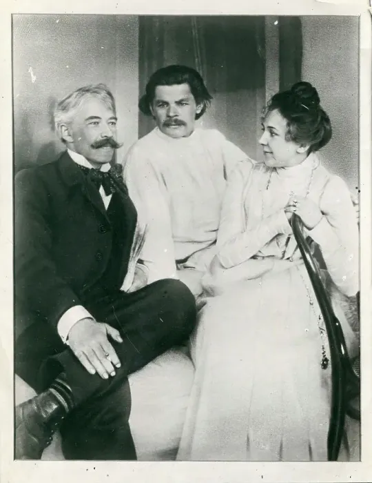 Framed Print : Konstantin Stanislavsky, Maxim Gorky and Maria Lilina, 1902. Creator: Anonymous Framed Print : Konstantin Stanislavsky, Maxim Gorky and Maria Lilina, 1902. Creator: Anonymous