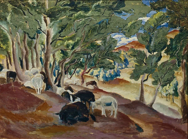 Korolkovskiye Dachas. Sheeps at the Edge of the Forest, 1918. Artist: Kravchenko, Alexei Ilyich (1889-1940)