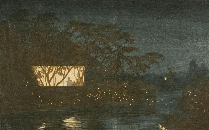 Framed Print : Koromo River below the Temple Tennoji, 1880. Creator: Kobayashi Kiyochika