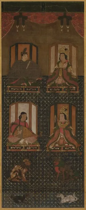 Framed Print : Koya Myojin (Mandala of the Four Deities of Mt. Koya), 16th century. Creator: Unknown Framed Print : Koya Myojin (Mandala of the Four Deities of Mt. Koya), 16th century. Creator: Unknown