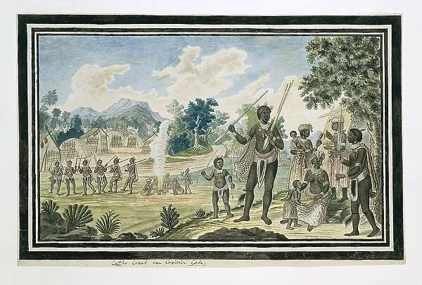 The kraal of Captain Coba (or Kobé), a chief of the Gqunukhwebe, 1777. Creator: Robert Jacob Gordon