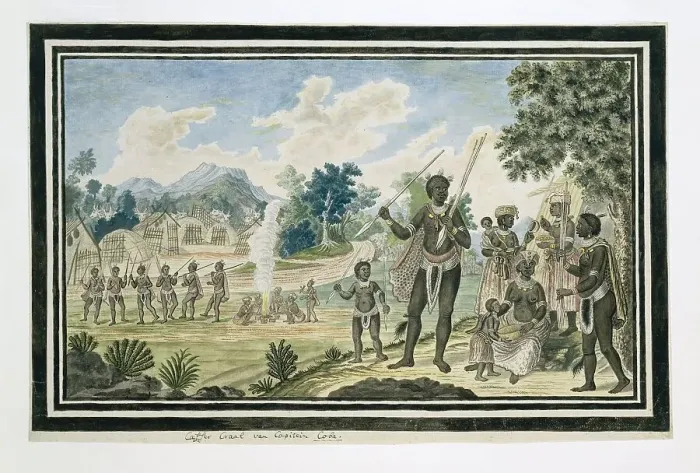 Framed Print : The kraal of Captain Coba (or Kobé), a chief of the Gqunukhwebe, 1777. Creator: Robert Jacob Gordon Framed Print : The kraal of Captain Coba (or Kobé), a chief of the Gqunukhwebe, 1777. Creator: Robert Jacob Gordon