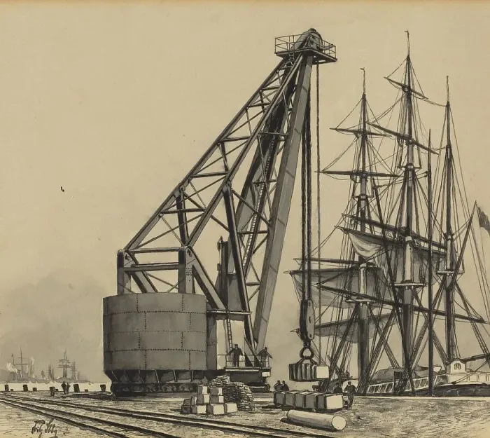 Framed Print : Krahn im Freihafen, 1893. Creator: Fritz Stoltenberg Framed Print : Krahn im Freihafen, 1893. Creator: Fritz Stoltenberg