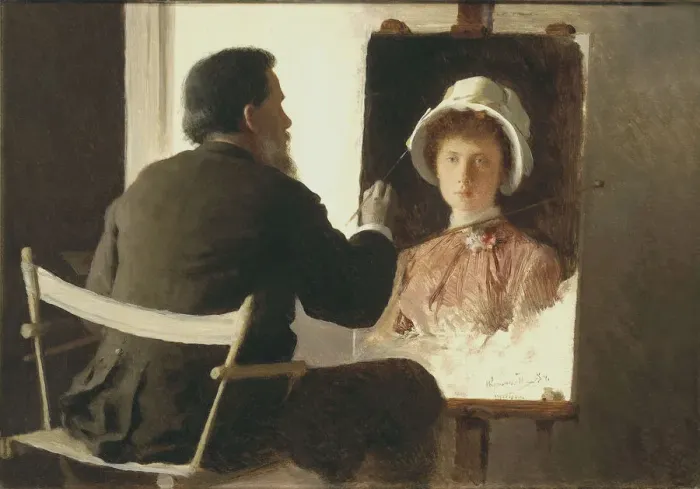 Framed Print : Kramskoy Painting a Portrait of his Daughter, 1884. Artist: Kramskoi, Ivan Nikolayevich (1837-1887) Framed Print : Kramskoy Painting a Portrait of his Daughter, 1884. Artist: Kramskoi, Ivan Nikolayevich (1837-1887)