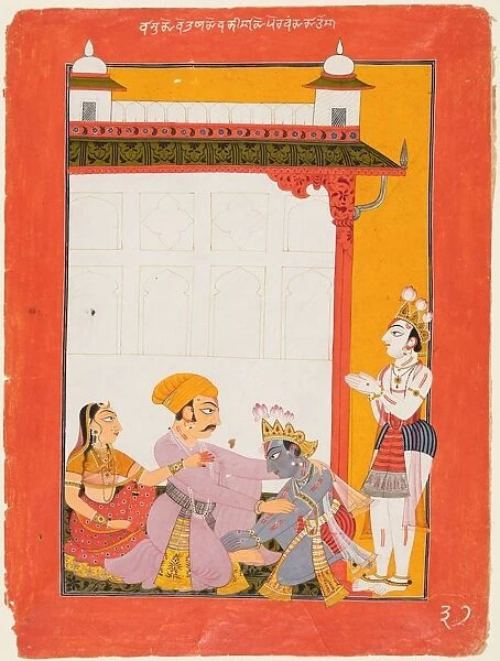 Krishna and Balarama Touching the Feet of Vasudeva and Devaki, 1730-40. Creator: Unknown