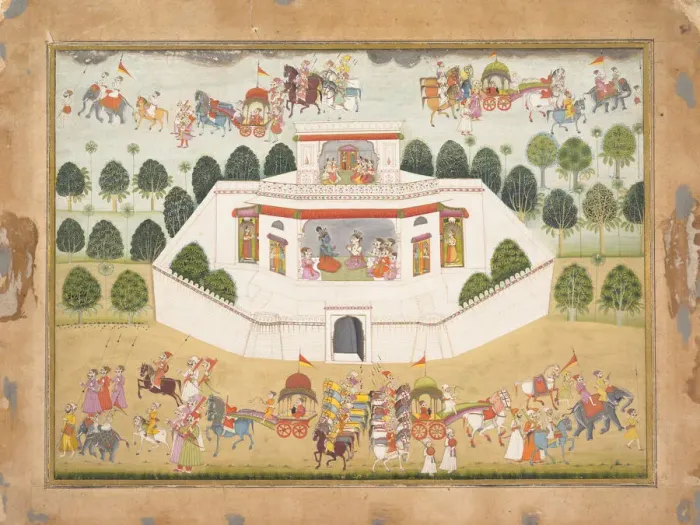 Framed Print : Krishna and Balarama within a Walled Palace: Page from a Dispersed Bhagavata Purana Framed Print : Krishna and Balarama within a Walled Palace: Page from a Dispersed Bhagavata Purana