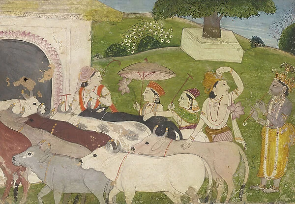 Krishna and the Cowherds, mid 19th century. Creator: Unknown