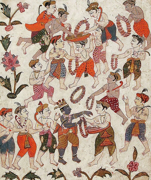 Krishna and the Cowherds Receiving Garlands in Mathura... between c1625 and c1650. Creator: Unknown