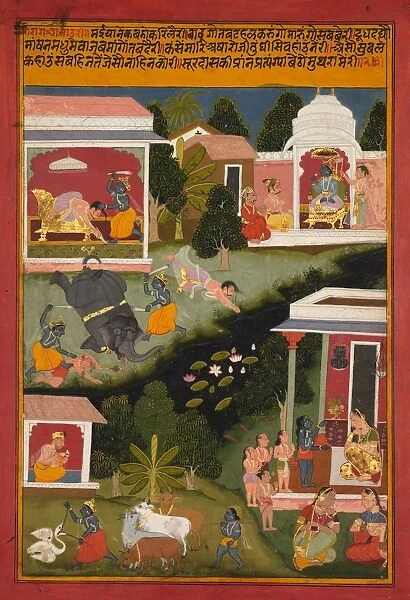 Krishna as the Destroyer of Demons, page from Surdass Sursagar, c. 1700. Creator: Unknown