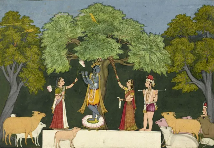 Framed Print : Krishna entertains his companions, ca. 1760-1765. Creator: Unknown Framed Print : Krishna entertains his companions, ca. 1760-1765. Creator: Unknown