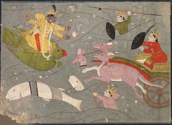 Krishna Fighting Vanasuras Sons: Scene from the Aniruddha Usha Section of Krishna Lila, c