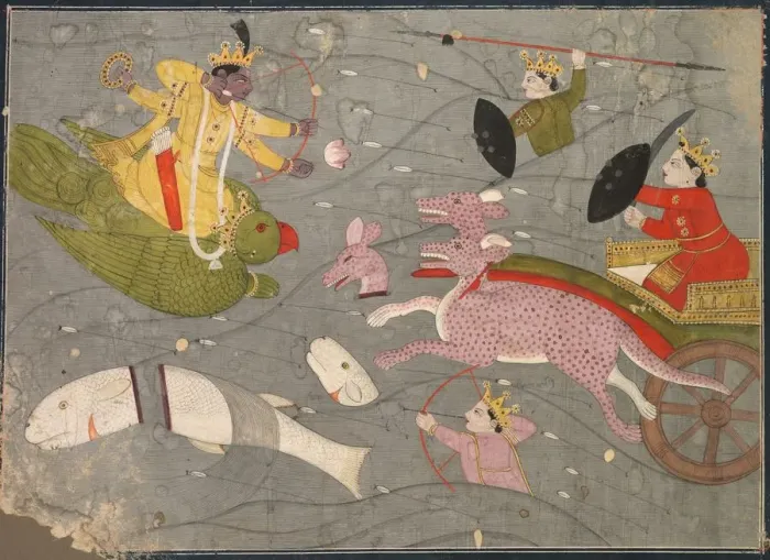 Framed Print : Krishna Fighting Vanasuras Sons: Scene from the Aniruddha Usha Section of Krishna Lila, c Framed Print : Krishna Fighting Vanasuras Sons: Scene from the Aniruddha Usha Section of Krishna Lila, c