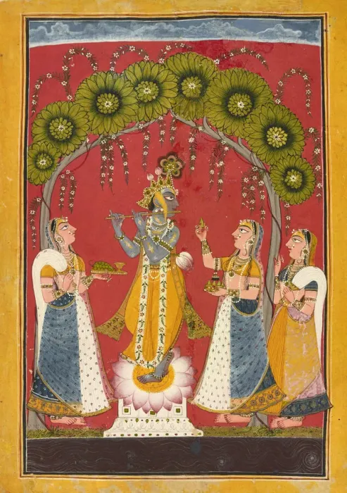 Framed Print : Krishna fluting, folio from a Dasavatar series, ca. 1730